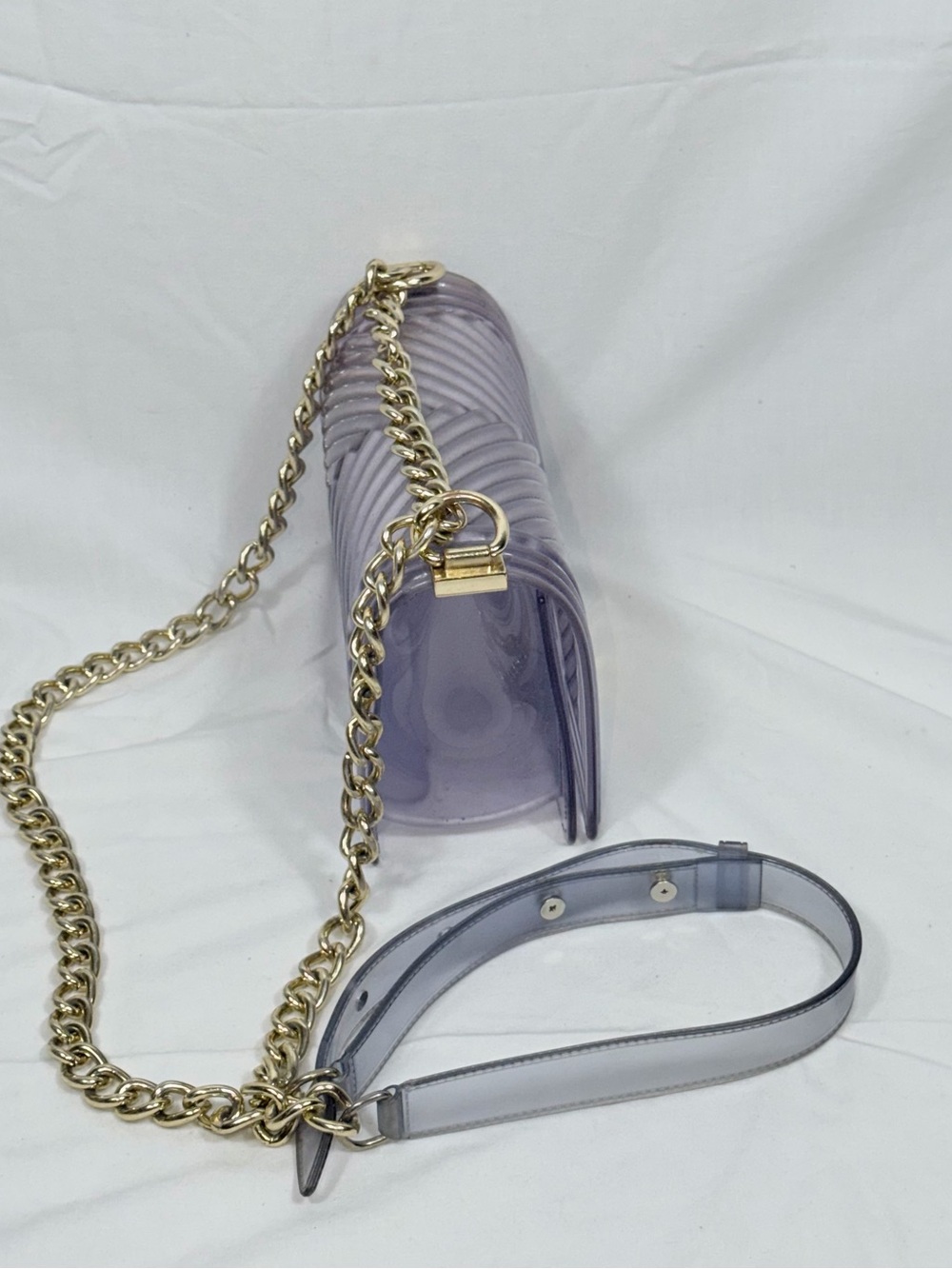 Translucent Purple Jelly Crossbody Bag Gold Chain Chevron Flap Shoulder Purse OS - Picture 3 of 10